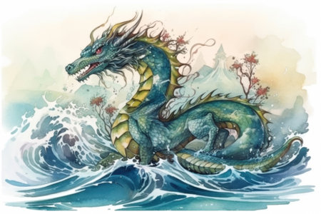 fantastic sea dragon
, watercolor style, Generative AIの素材