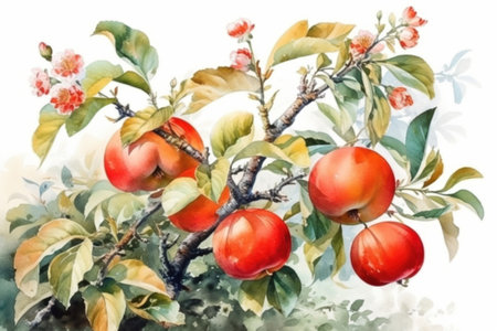 apples grow on branches, Chinese painting on white background watercolor
, watercolor style, Generative AIの素材