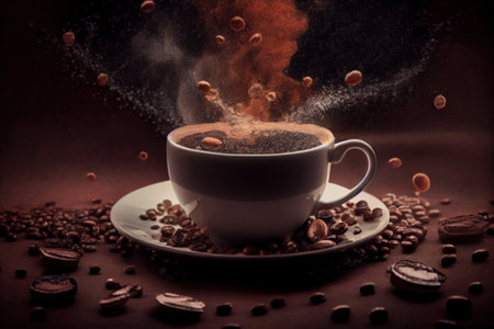 coffee in a cup and grains scattered around
,  , Generative AIの素材