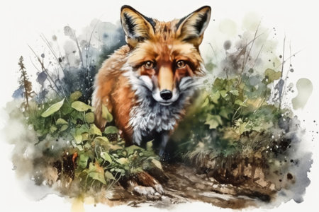 fox in the forest, fog, watercolor, illustration
, watercolor style, Generative AIの素材