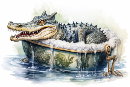 crocodile in the bathtub watercolor
, watercolor style, Generative AIの素材
