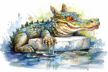 crocodile in the bathtub watercolor
, watercolor style, Generative AIの素材
