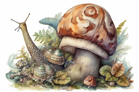 snail watercolor illustration
, watercolor style, Generative AIの素材