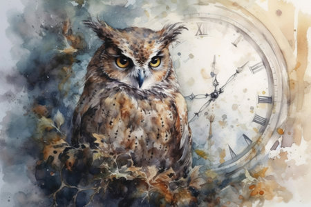 owl and clock
, watercolor style, Generative AIの素材