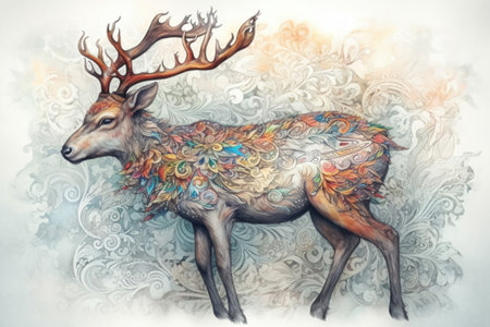 deer, ornament, totem, illustration
, watercolor style, Generative AIの素材
