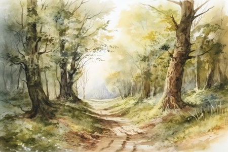 path in the forest, watercolor, illustration
, watercolor style, Generative AIの素材