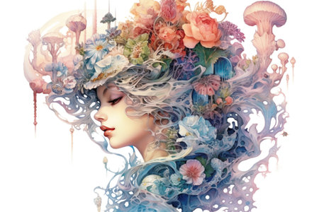 alien and flowers
, watercolor style, Generative AIの素材