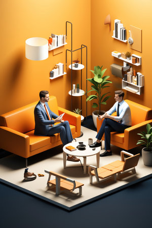 contact and meeting for negotiation, light orange color, dark blue color,
  Generative AIの素材