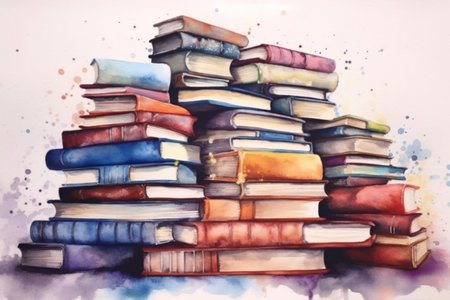 stacks of books on a white background illustration
, watercolor style, Generative AIの素材