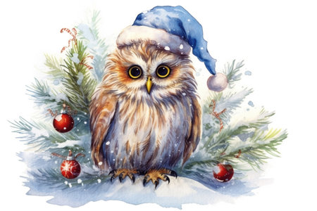 happy owl at christmas, watercolor,
, watercolor style, Generative AIの素材
