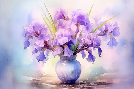 blue irises in a vase on a light background
, watercolor style, Generative AIの素材