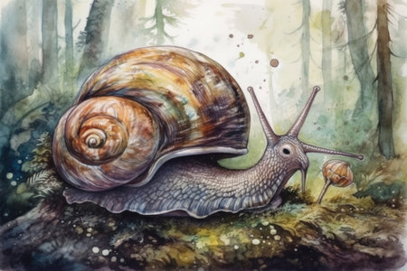 snail watercolor illustration
, watercolor style, Generative AIの素材