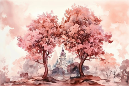 pink trees, watercolor
, watercolor style, Generative AIの素材