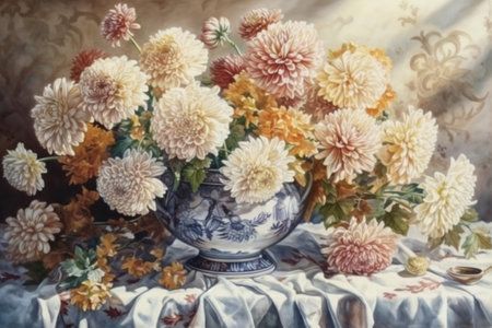 dahlias in a vase still life
, watercolor style, Generative AIの素材