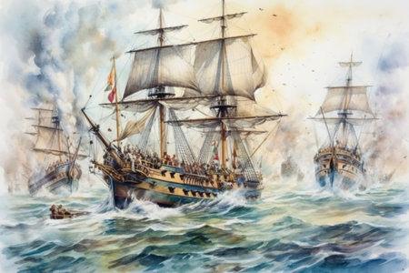 sailing ship at sea, watercolor, illustration
, watercolor style, Generative AIの素材