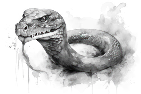 Watercolor illustration of a snake on a white background. Digital painting.の素材