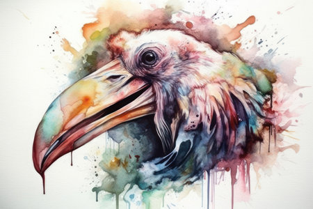 Watercolor painting of a vulture head on white background. Hand drawn illustrationの素材