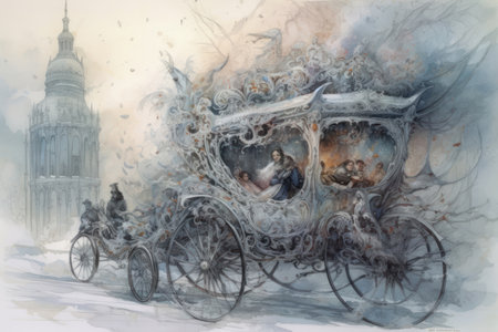 Digital painting of a family in a carriageの素材