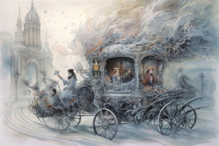 Digital painting of a family in a carriageの素材