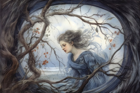 Beautiful girl in the forest. Picture in the style of painting.の素材