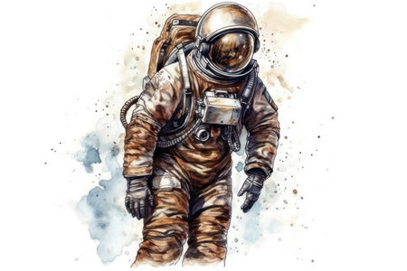 Astronaut in space. Watercolor illustration isolated on white backgroundの素材
