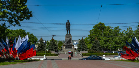 Monument to Nakhimov in Sevastopol and flags 2024の写真素材