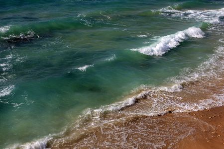 Waves crashing at the mediterranean sea, Israelの写真素材