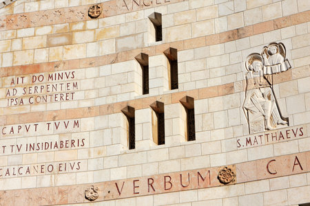 Facade detail of Basilica of the Annunciation, Nazareth, Israelの写真素材