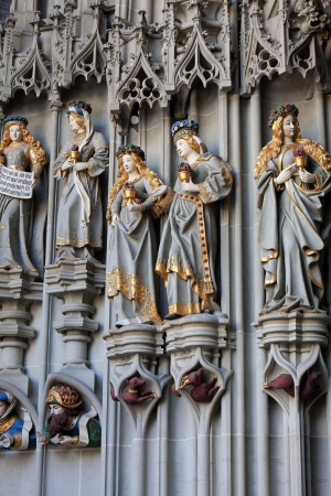 Detail of the Munster of Bern, gothic cathedral in Bern, Switzerlandの写真素材