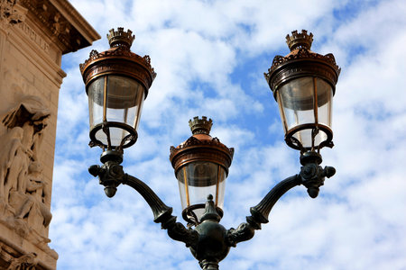 Lantern against the blue sky at the Monaco streetの写真素材