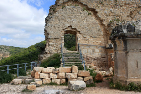 Ruins of Monfort , crusader castle in western Galilee, Israelの写真素材