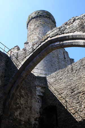 Ruins of Conwy Castle, medieval fortification in Conwy, Wales のeditorial素材