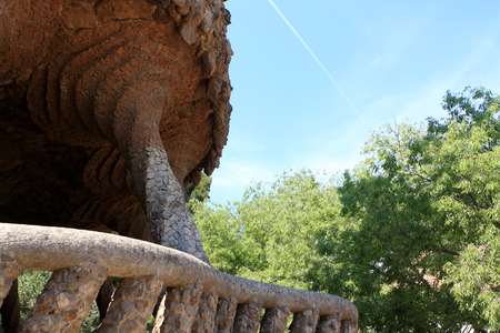 The colonnade in the park Guell in Barcelona Spainの写真素材