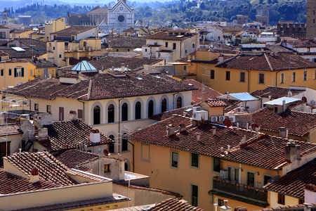 View of Florence from Cathedral at sunny day, Italyの写真素材