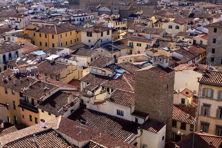 View of Florence from Cathedral at sunny day, Italyの写真素材