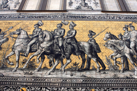 Procession of Princes Furstenzug , the famous mural made of porcelain, Dresden, Germanyのeditorial素材