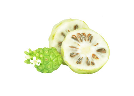 Noni fruits on white isolated backgroundの写真素材