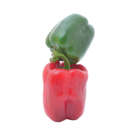 Paprika (pepper) vegetables on white background. Red and green one