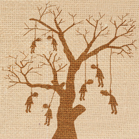 Scary halloween scene with hanging bodyの写真素材