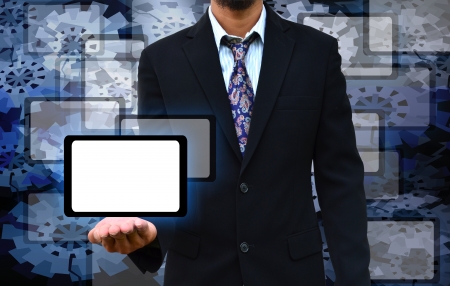 businessman holding business worldの写真素材