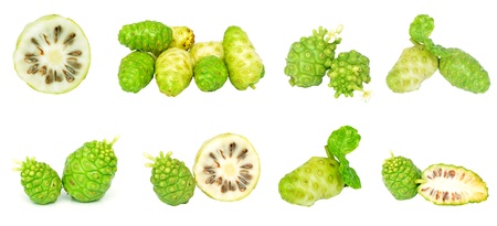 Noni fruits on white isolated backgroundの写真素材
