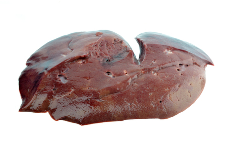 Raw Chicken Liver isolated on white backgroundの写真素材