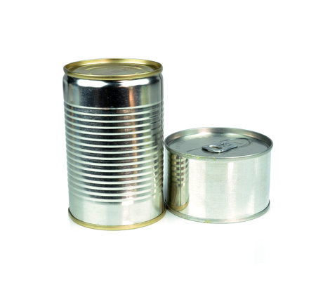 Canned food on white background