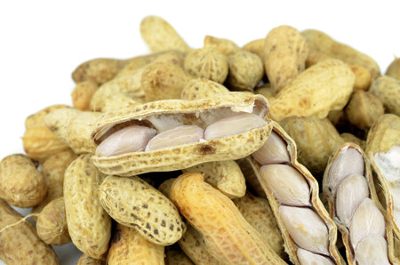 Peanuts on white ground