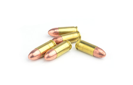 9mm bullet for a gun isolated on white background.