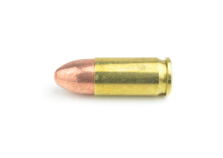 9mm bullet for a gun isolated on white background.