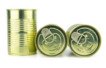 Canned food isolated on whiteの写真素材