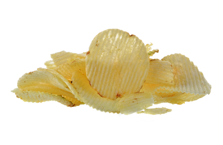 Potato chips isolated on white backgroundの写真素材