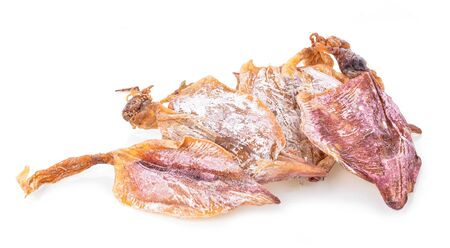 Dried squid isolated on whiteの写真素材