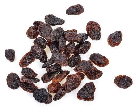 Dried raisins on a white backgroundの写真素材